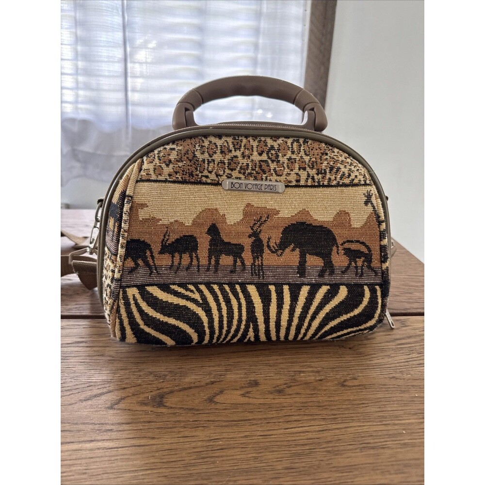 Bon Voyage Paris Travel Cosmetics Bag Animal Print Safari Tapestry